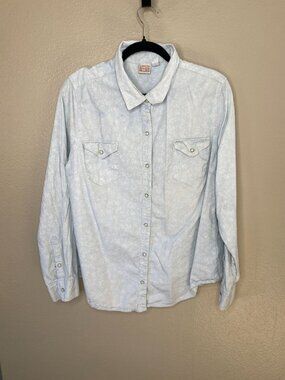 Canyon River Blues Womens Light Blue Shirt Long Sleeve XL Cotton snaps collared